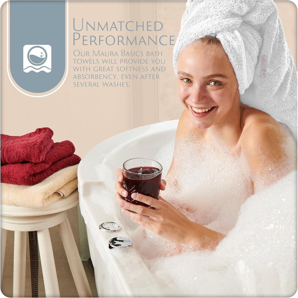 Basics Performance Bath Towels 100% Turkish Cotton with Hook Loops. Extra Large Luxury Absorbent Plush Towel Sets