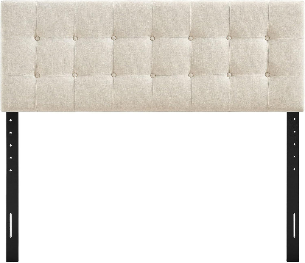 Queen Fabric Headboard in Ecru - Linen-Like Upholstery with Button Tufting and 7 Adjustable Height Positions