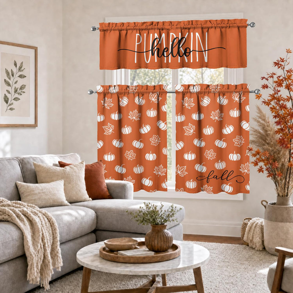 Fall Pumpk Curtains 3 Piece Set Tier Valance