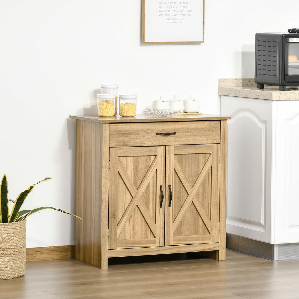 Farmhouse Sideboard Buffet Cabinet Barn Door Natural Wood Effect