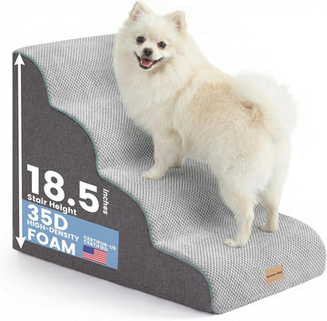 4-Step Dog Stairs for Small Dogs 18.5" H, Curved 4-Step Pet Stairs, Dog Steps for High Bed (18-20 in)