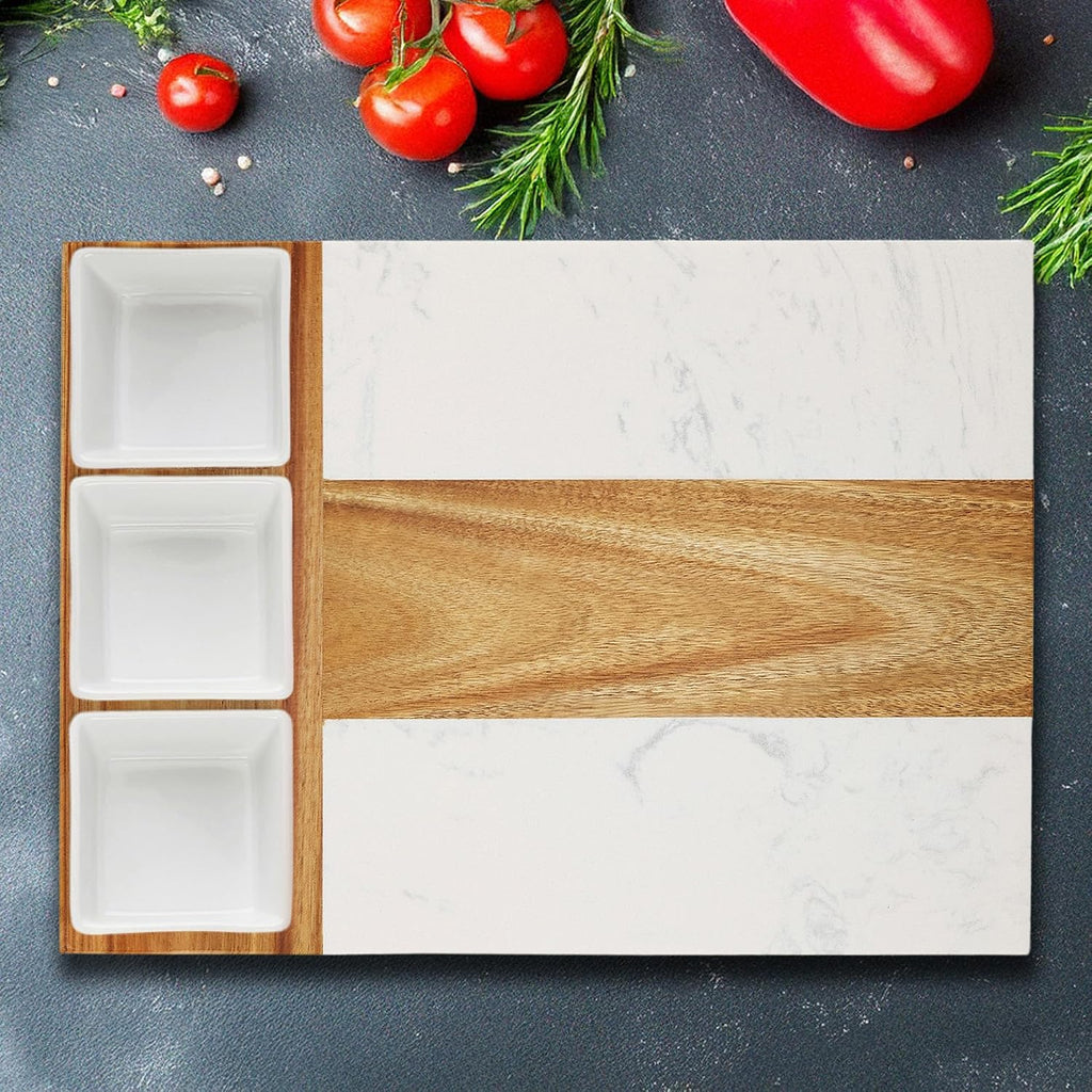 Marble Cutting Board Set, Charcuterie Cheese Boards, 3 Bowls, 3 Spoons, 4 Charcuterie Utensils, Meat, Fruits