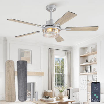 52 Inch Ceiling Fan with Light and Remote,Downrod Mount Farmhouse Ceiling Fan , Quiet 6-Speed Reversible DC Motor