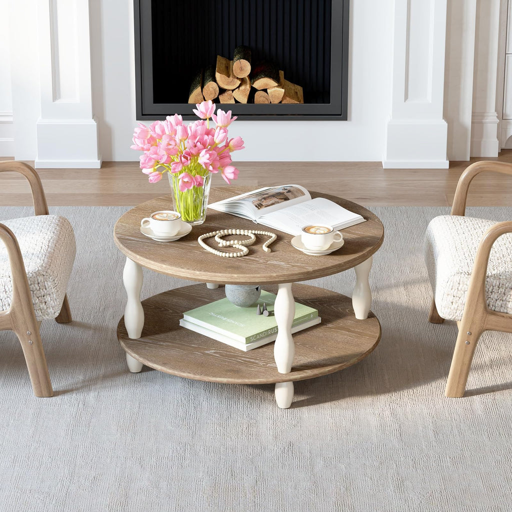 2-Tier Farmhouse Coffee Table, Round Coffee Tables