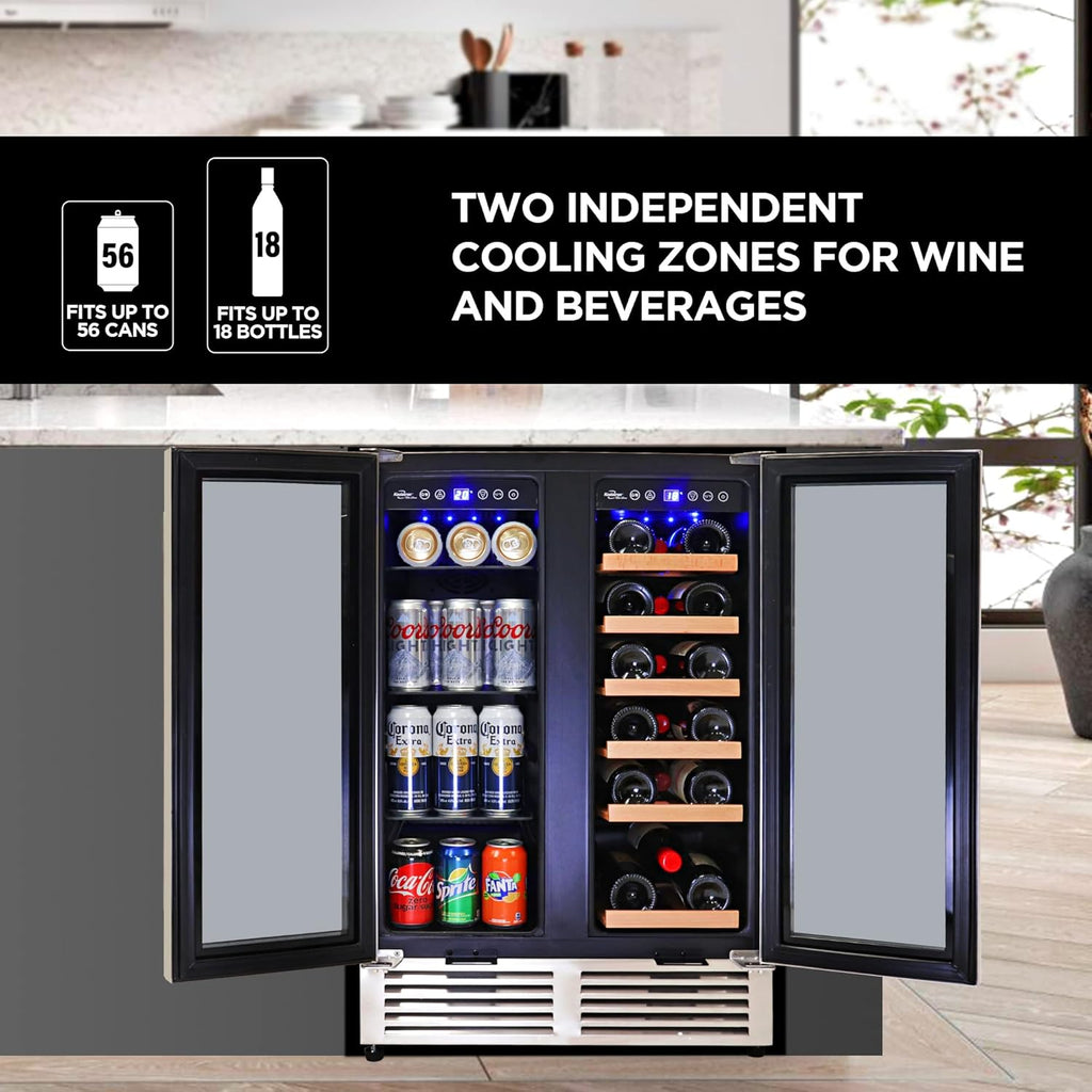 18 Bottle 56 Can Wine Fridge - Wine Cooler with Glass Door, 150 L Beverage Can R