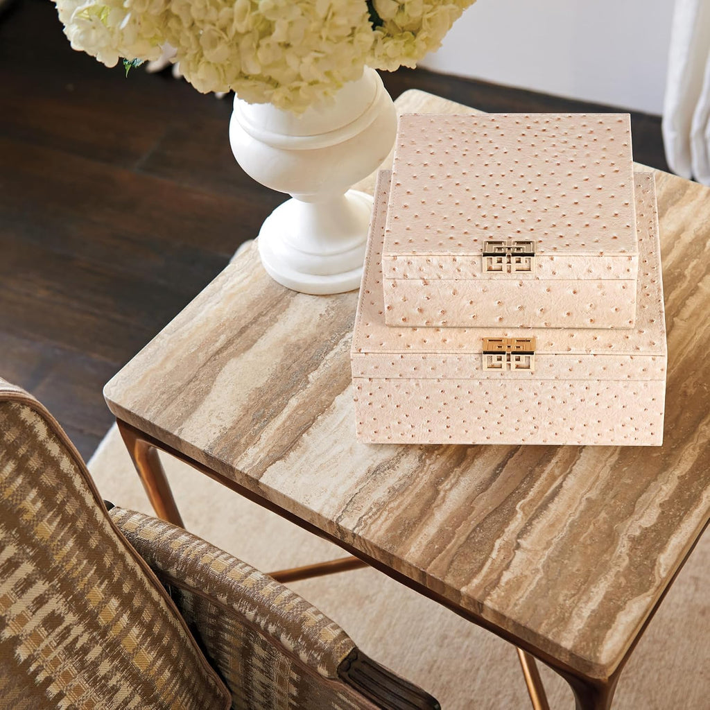 Square Decorative Boxes Nesting Storage Memory Keepsake Boxes with Lids, Stylish PU Leather Trinket Jewelry - Set of 2