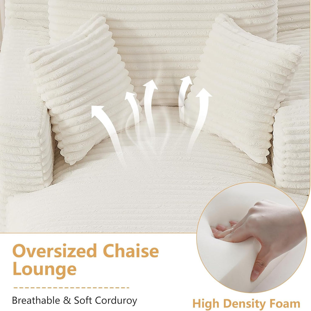 65.4" Boneless Chaise Lounge Chair Indoor, Comfy Beige Reading Chair | Corduroy Deep Seat Upholstered oversized
