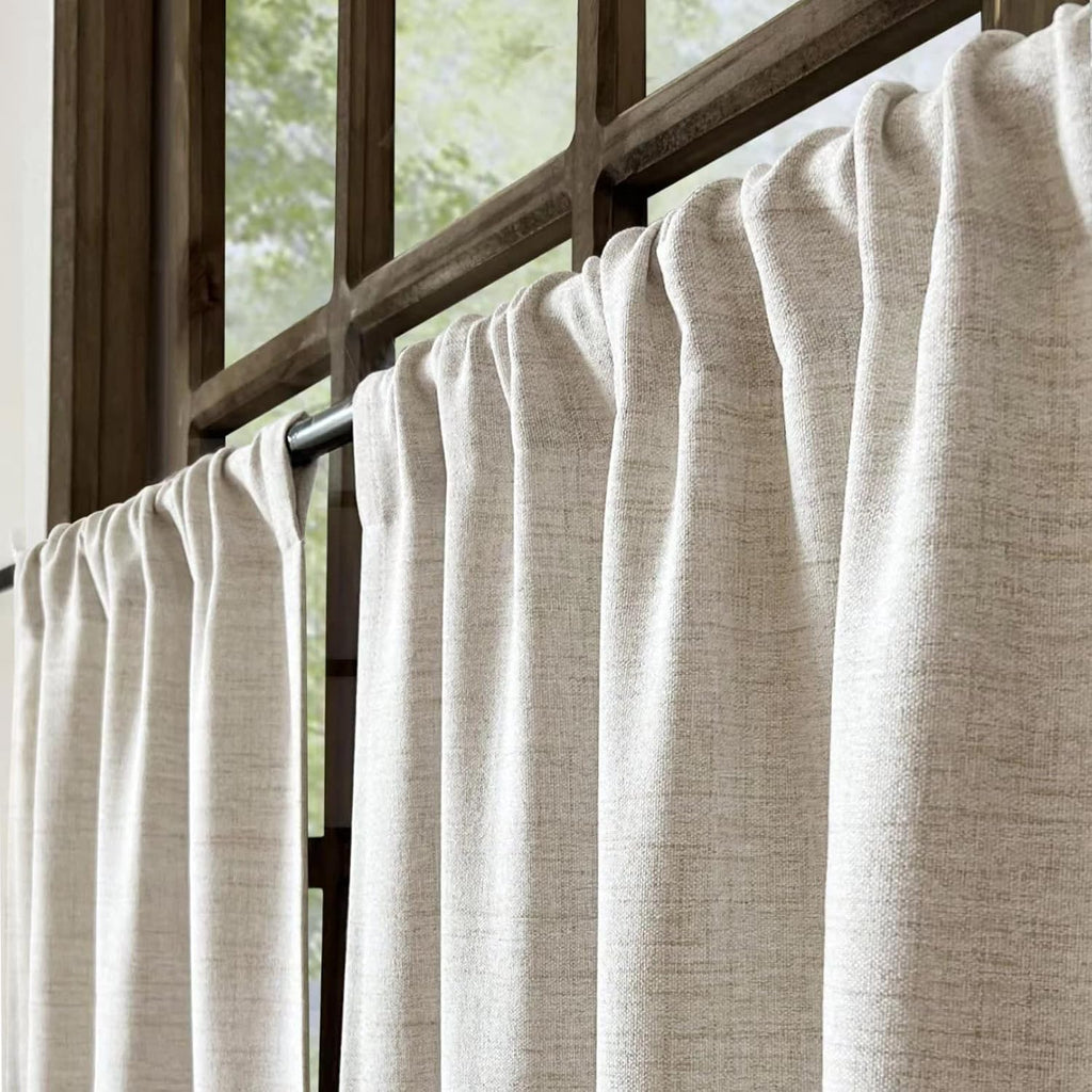 Faux Linen Cafe Curtains for Windows, 36 Inch Length, Natural, Set of 2