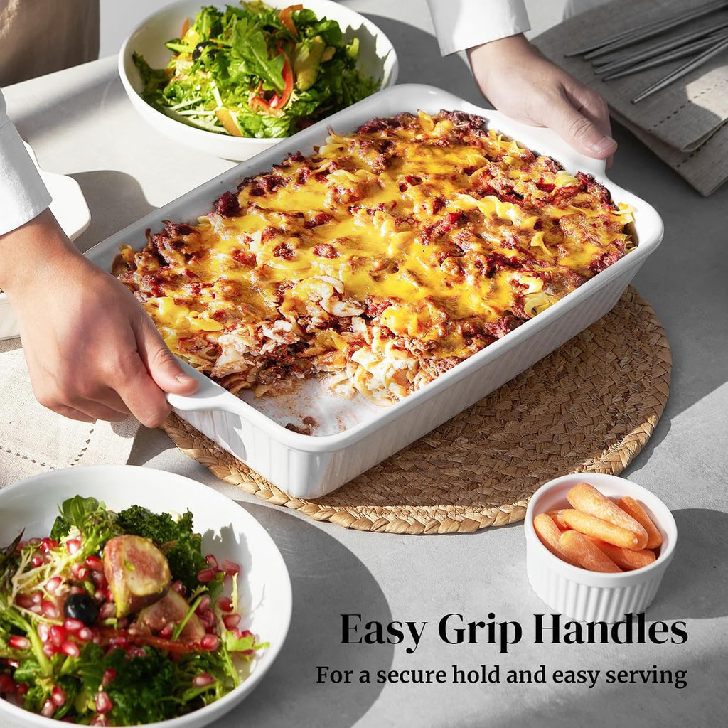 Casserole Dishes for Oven, Dishes Set, Ceramic Bakeware Sets of 3, Lasagna Pan Deep, Rectangular Pan Set with Handles