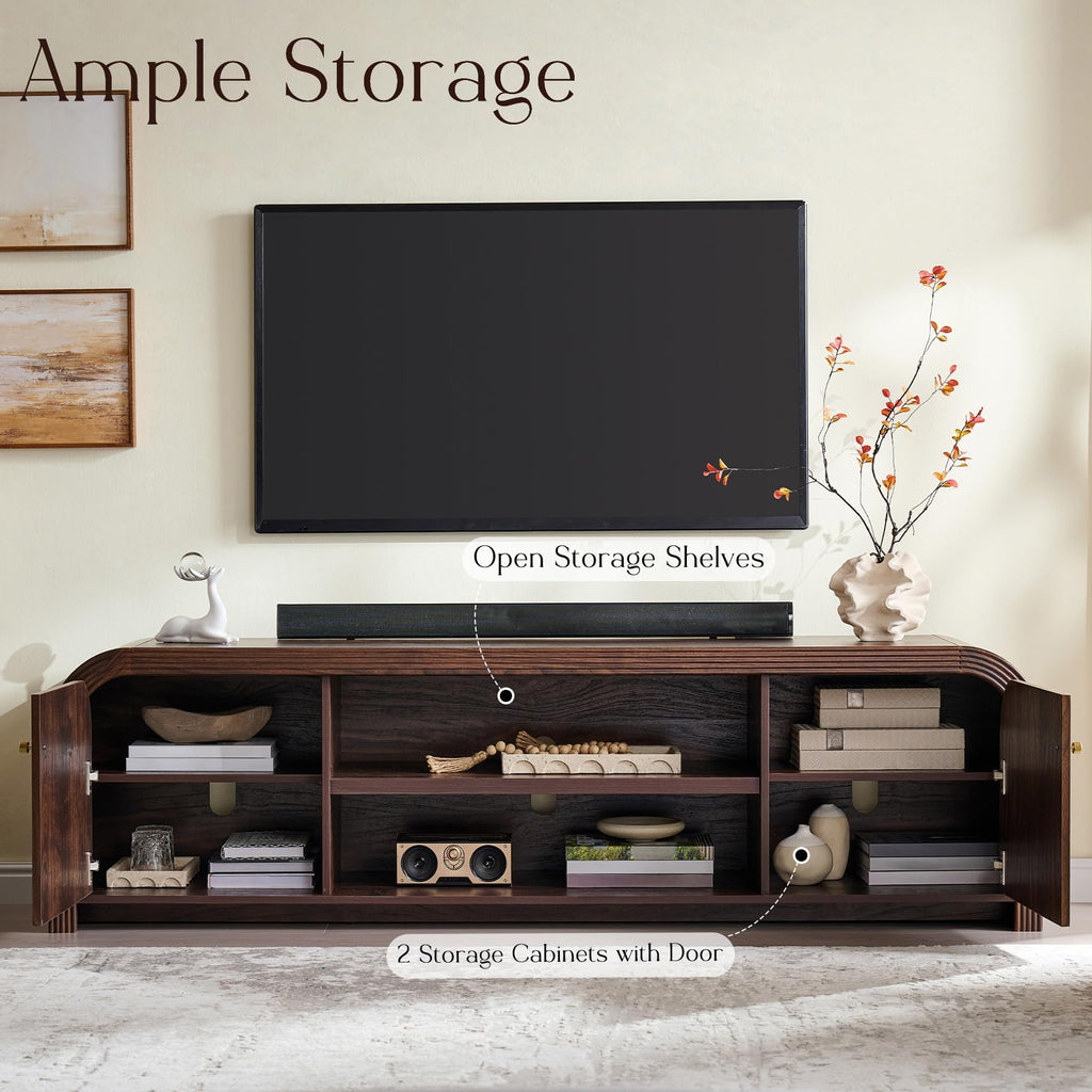 70" Modern Fluted TV Stand with Storage, Dark Walnut