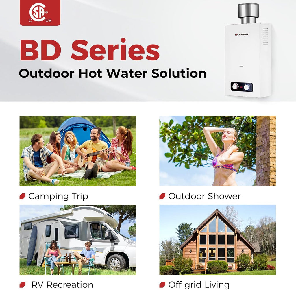 2.64 GPM Portable Tankless Water Heater, Outdoor Propane Water Heater with 4.33" S/S Rain Cap, for Camping, Cabin