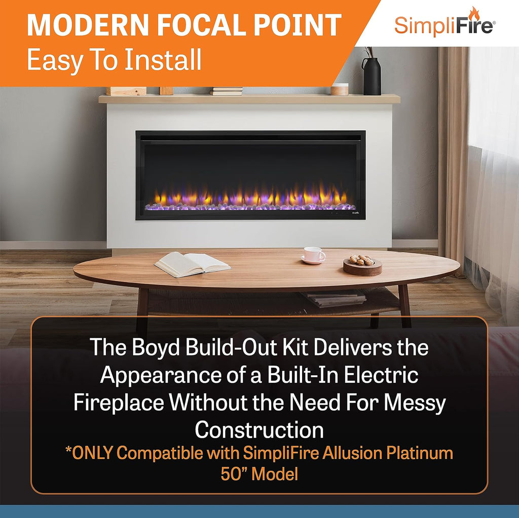 50-Inch Allusion Platinum Linear Electric Fireplace with Mantel Package, Floor or Floating Install Wall-Mounted