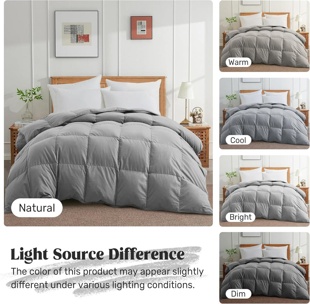 Queen Down Comforter - All Season Ultra Soft Goose Down & Feather Fiber Fill