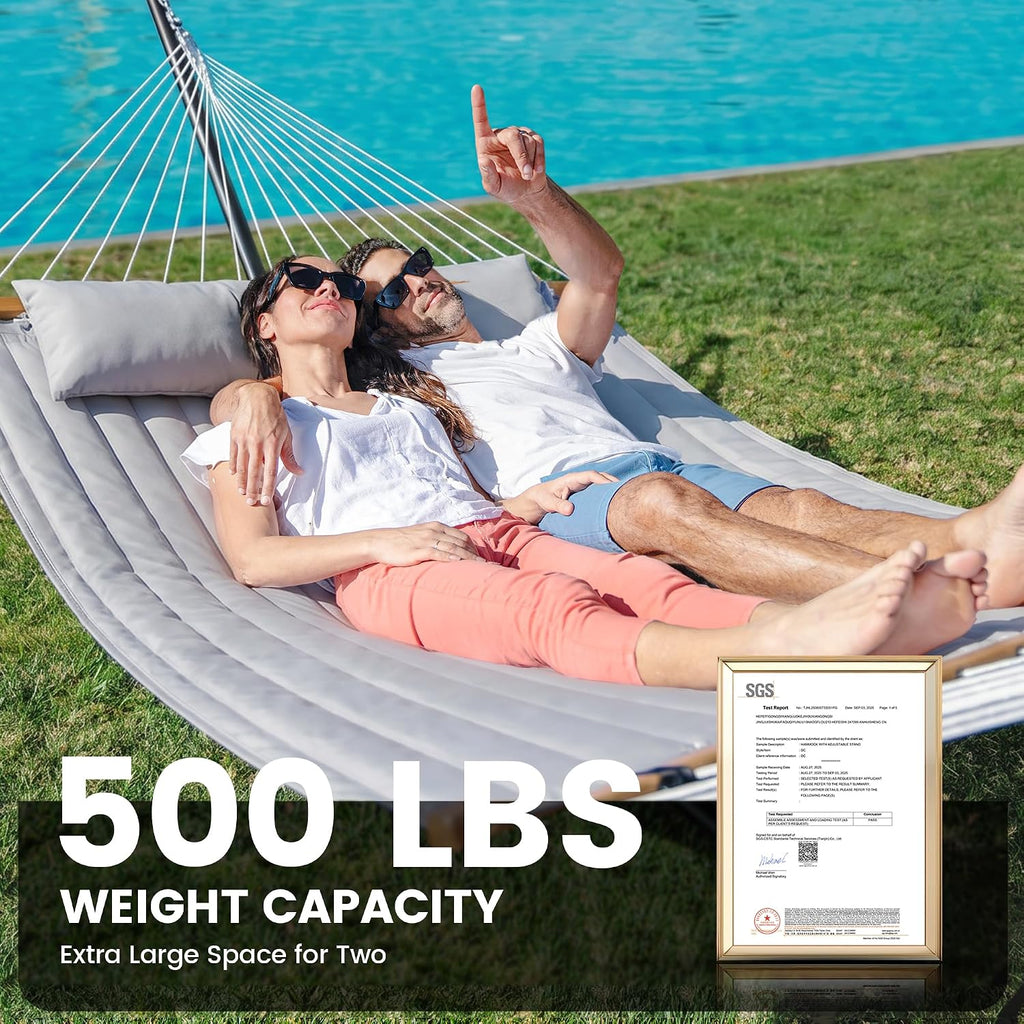 Double Hammock with Stand, Heavy Duty Outdoor Hammock for Two, 500 LBS Capacity, Stable Steel Frame with Balance