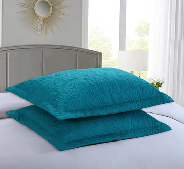 2 Pieces Microfiber Quilted Pillow Shams Soft Pillow Covers with Envelope Closure Standard Size(Dark Teal)