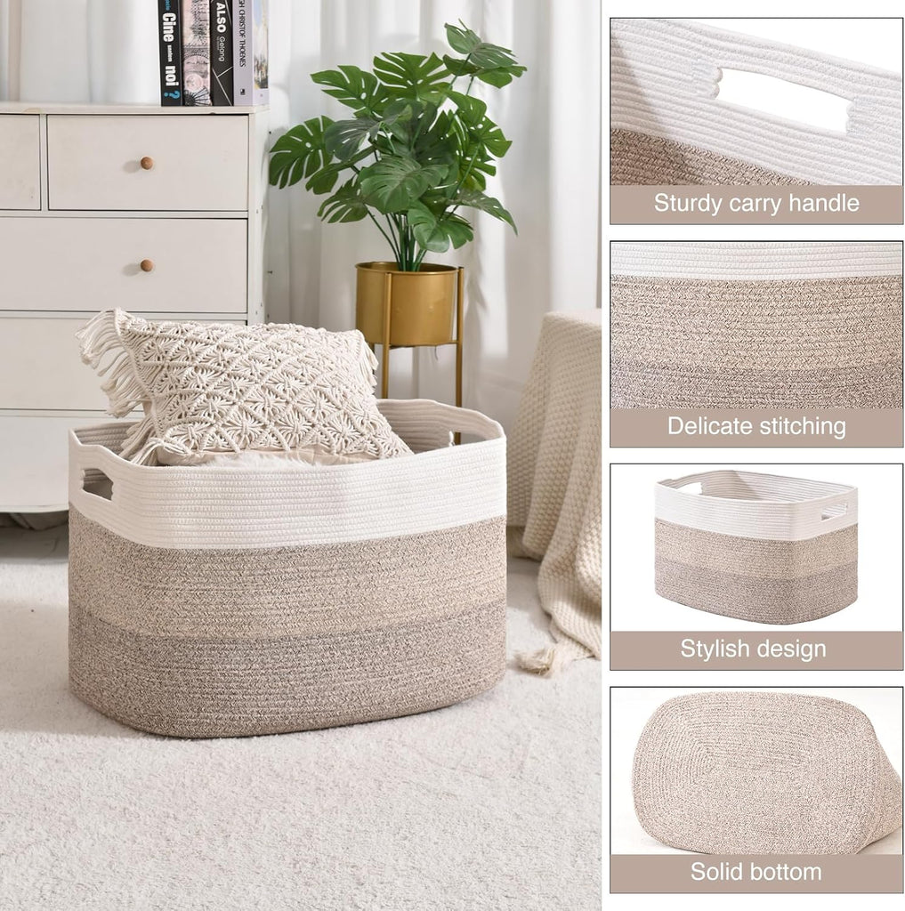 Extra Large Blanket Basket Gradient Brown 25x16x16 | Extra Large Rectangular Storage Basket for Toys, Clothes, Shoes