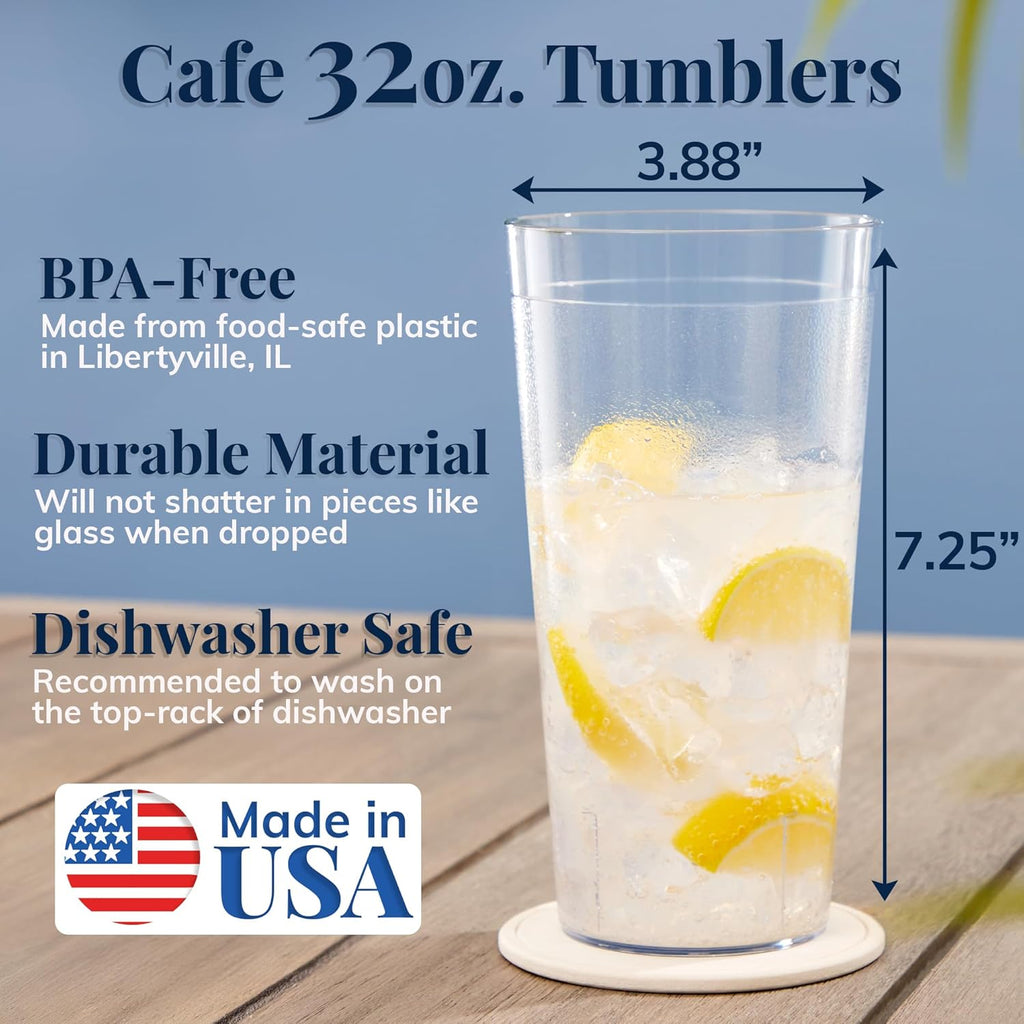 Cafe Plastic Reusable Tumblers (Set of 12) 32-Ounce Iced-Tea Cups Clear | Value Set of Restaurant Style Drinking
