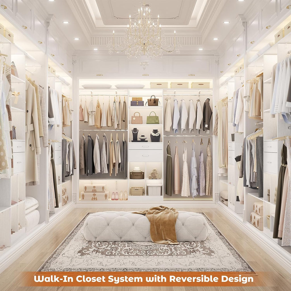 Closet System - 5-8FT Closet Organizer System with Wooden Drawers & Cube Storage Organizer, Up To 96" Closet Systems