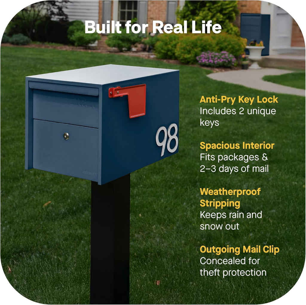 Lockable Post Mount Mailboxes - Small Anti-Theft Locking Mailbox for Packages and Letters - Weatherproof Construction
