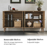 63" Retro Arc Carved Sideboard Buffet Cabinet, 4 Craft Doors Wooden Accent Credenza for Living Room, Dining Room