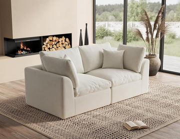 110" Cloud Sectional Couches , Boneless U Shaped Couch with Ottoman, 3 Seater Modular Sectional Sofa, Warm White
