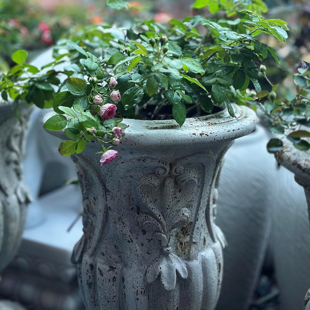 Vintage European Large Garden Urn Planter, Cement and Fiber Flower Pot, Decorative, 24.8 Inche Tall, Make Rust