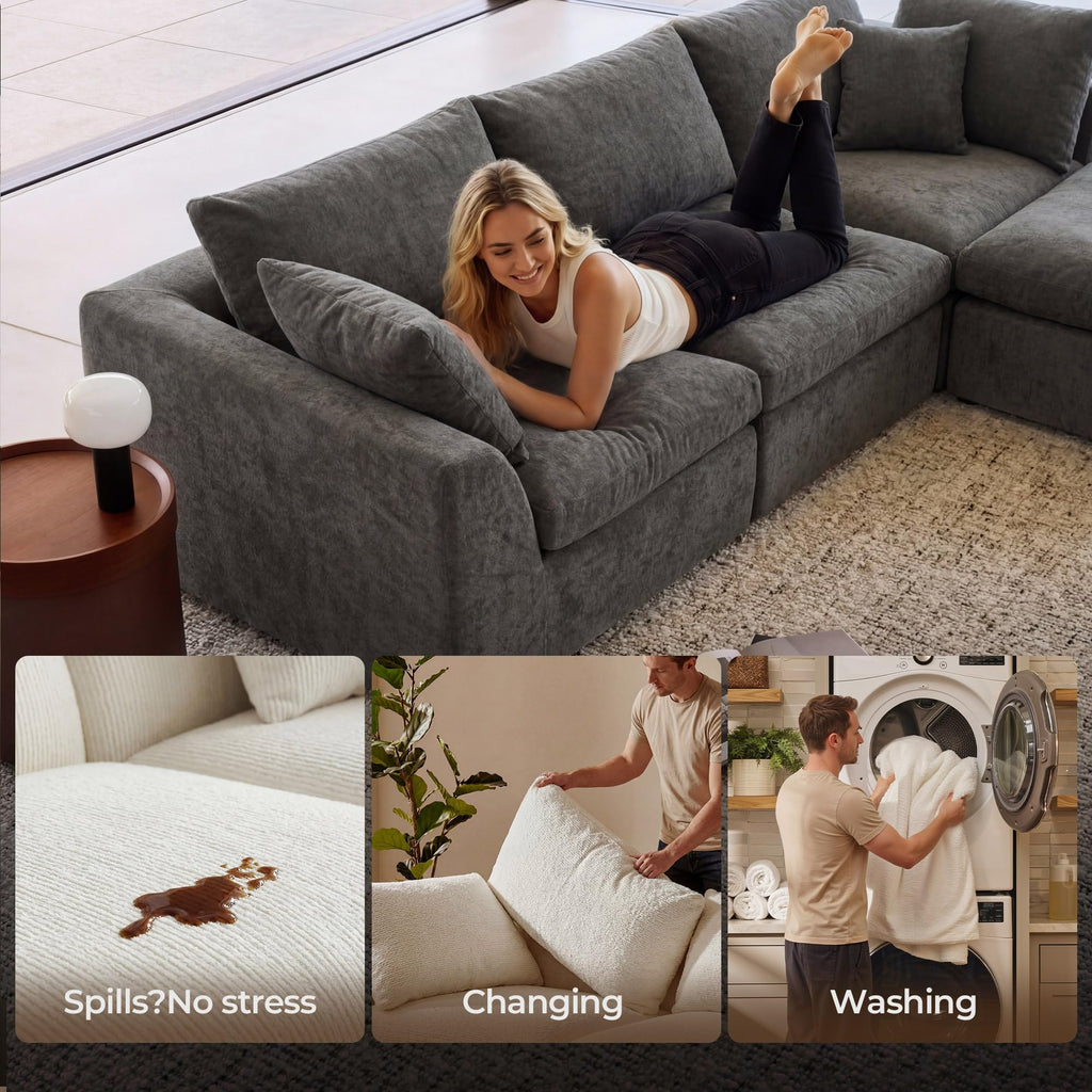 108" Cloud Sectional Couch with 2 Washable Cover Sets