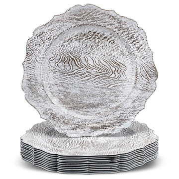 Set of 12 13" Acrylic Faux Wood Chargers Plates, White