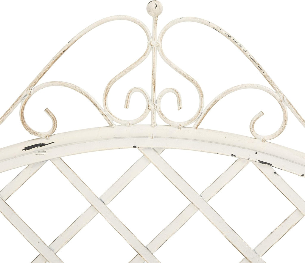 Outdoor - Abner Outdoor Iron Garden Bench - Antique White - Scrollwork Design - Ideal , Deck, Porch, Garden, 17" Seat