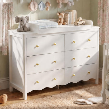 Nursery Dresser with Baby Changing Table White | Wooden Dresser Kids Dresser with 6 Drawer Dresser Baby Dresser