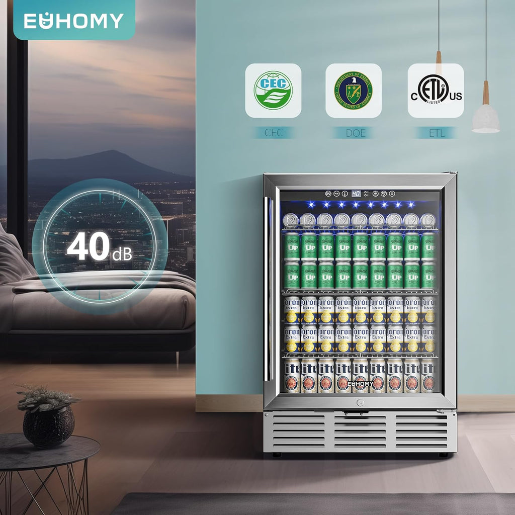24 Inch Beverage Refrigerator, 180 Can Built-in Beverage Cooler, Under Counter B