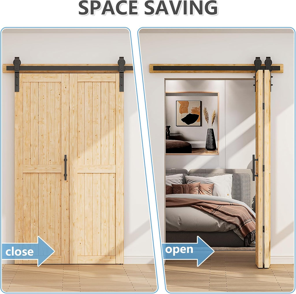 48"x84" No-Assembly Bi fold Barn Door, with 52" Bifold Barn Door Hardware Kit for 2 Doors, Unfinishe
