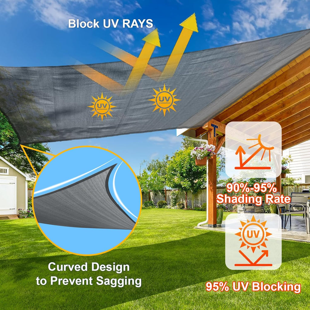 Large Sun Shade Sail 16' x 20' Dark Grey Rectangle Outdoor Canopy | Outdoor sun shade sail for backyard, patio