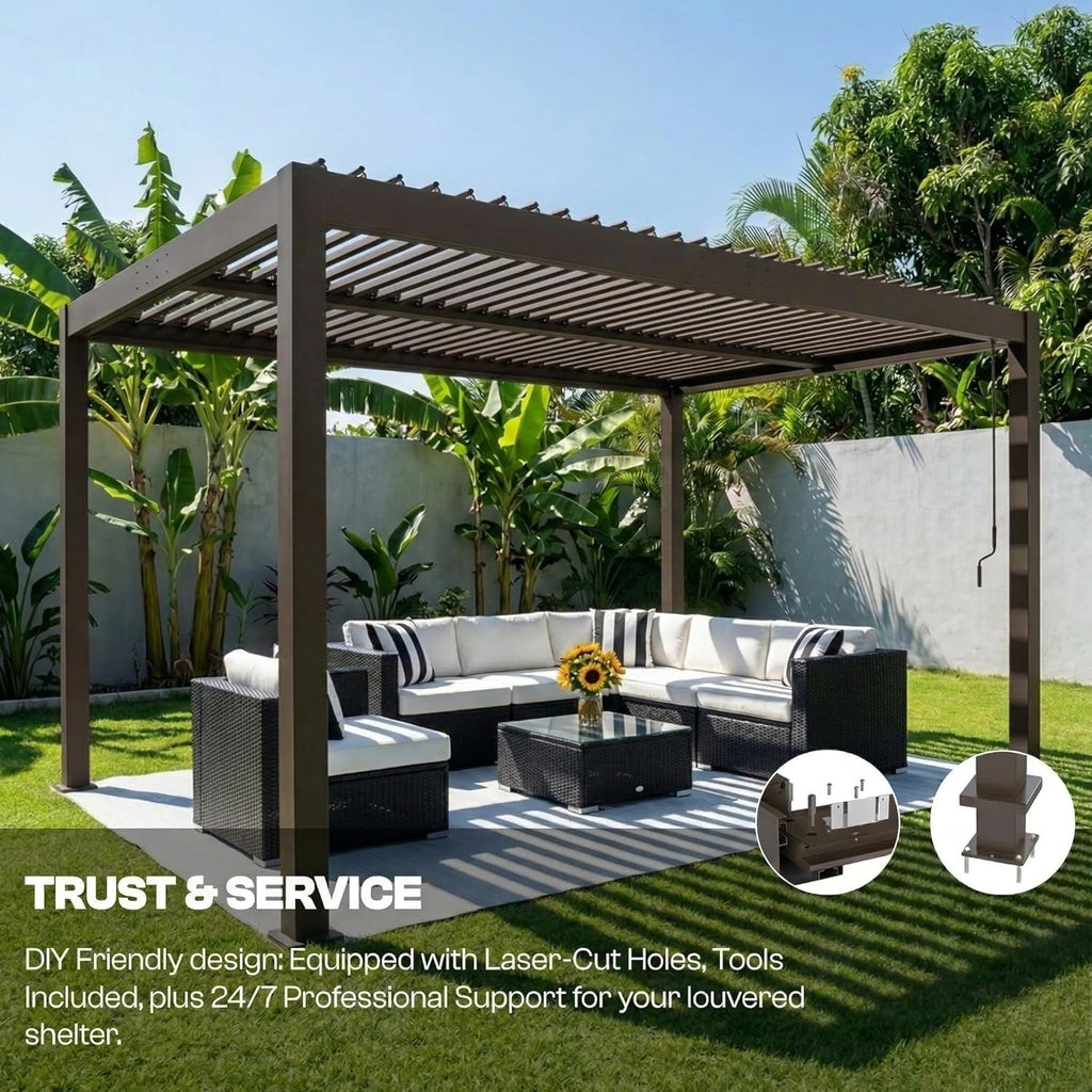 10' x 10' Louvered Pergola Outdoor Aluminum Pergola Kit with Adjustable Roof