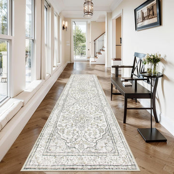 Oriental Runner for Hallways 2.5x10 Washable Beige Kitchen Runners Non Skid Long Entryway Rug Runner