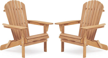 Adirondack Chair Set of 2, Folding Outdoor Wood Lounge Chairs for Garden Patio Backyard, Half Pre-Assembled Solid