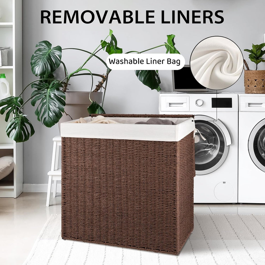 Laundry Hamper with Lid, 110L(29.1 Gal) Large Wicker Laundry Basket , Handwoven Paper Rope Clothes Hamper with