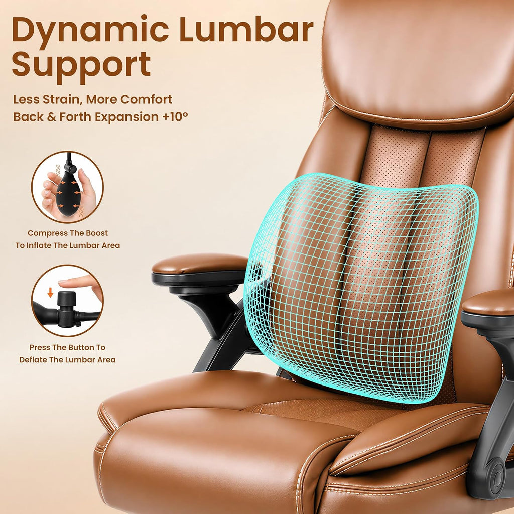 Ergonomic with Airbag Lumbar Support & Armrest, Executive Office Desk Chairs Breathable Leather, Computer Chair with