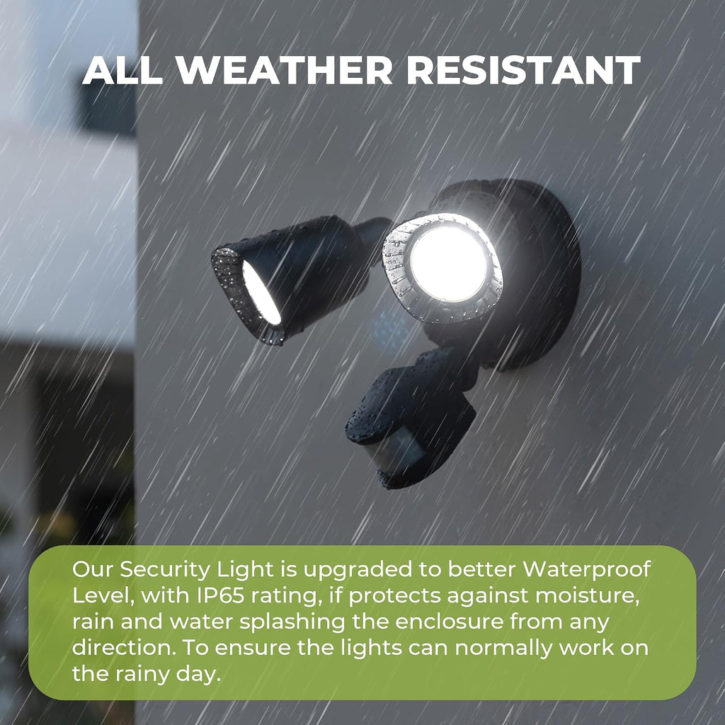 LED Motion Sensor Outdoor Light, 16W 1900LM 5000K Daylight, IP65 Waterproof Flood Lights, 2 Head Dusk to Dawn Motion