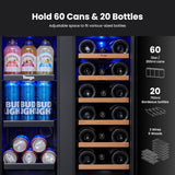 Wine & Beverage Refrigerator, 24 Inch 60 Cans and 20 Bottles Dual Zone Wine Cool