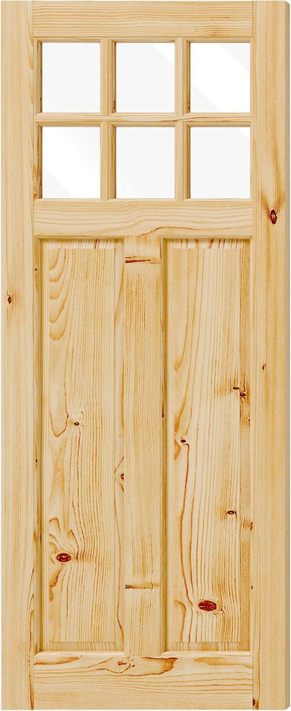 Entry Door, 30" x 80", 6-Panel Clear Glass Front Door, Solid Wood & MDF Exterior Doors, Waterproof Primed, Easy DIY