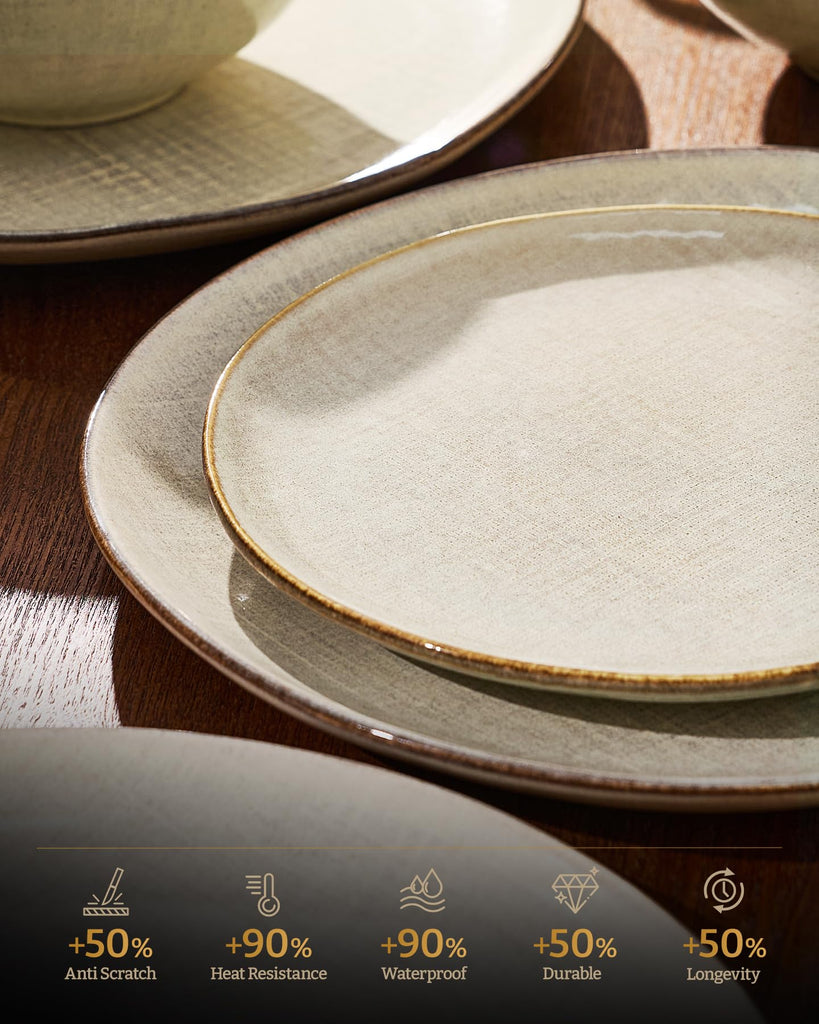 12-Piece Stoneware Dinnerware Sets, Linen Dishes Set for 4
