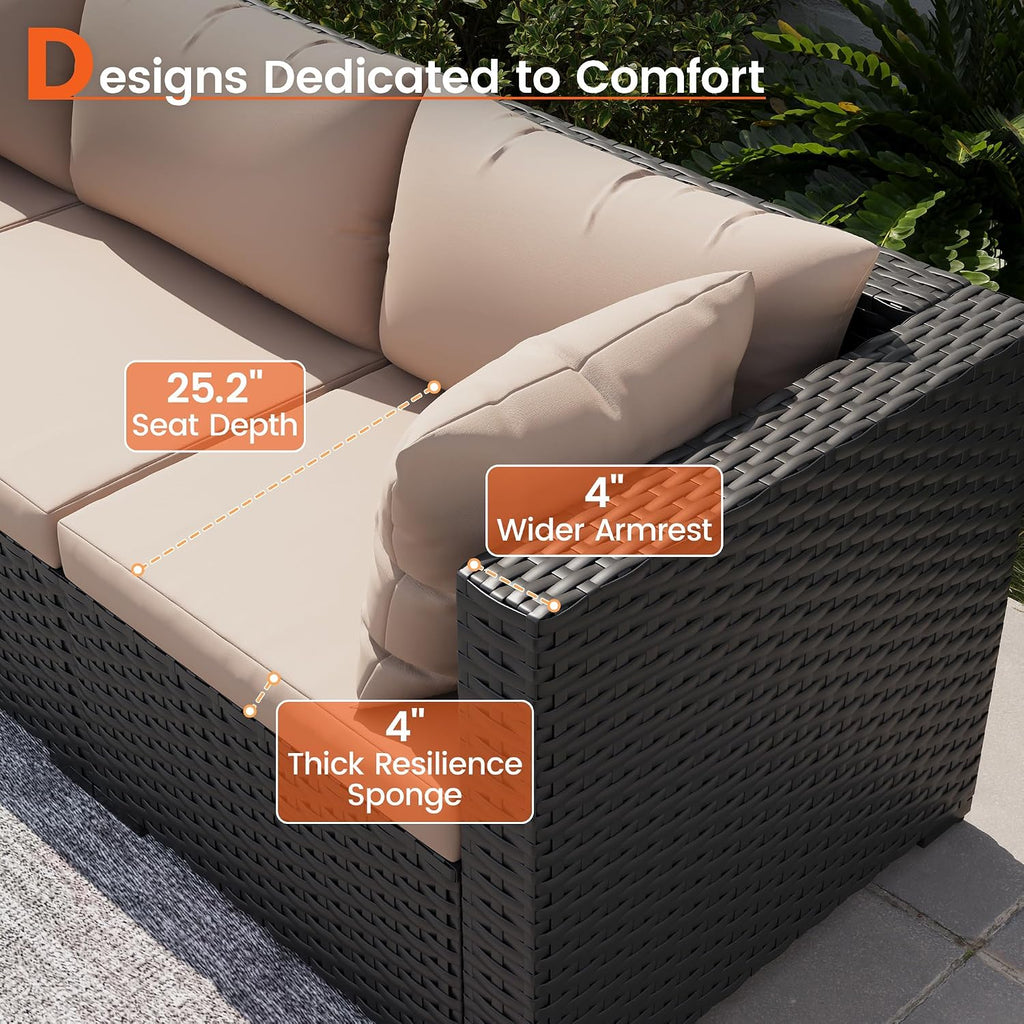 Patio Furniture Set, 7-Piece Outdoor Sectional All-Weather Wicker Patio Conversation Set for Backyard (Navy Blue
