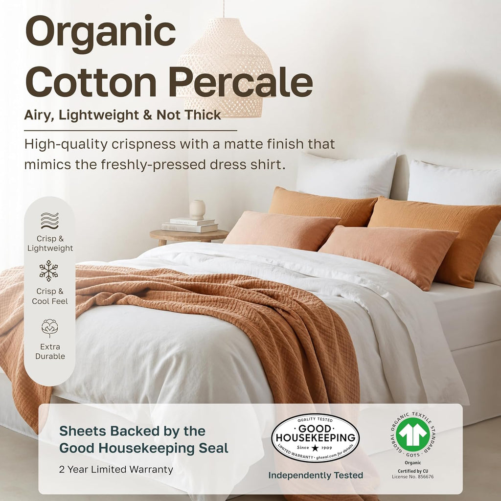 100% Organic Cotton California King Sheet Sets, White