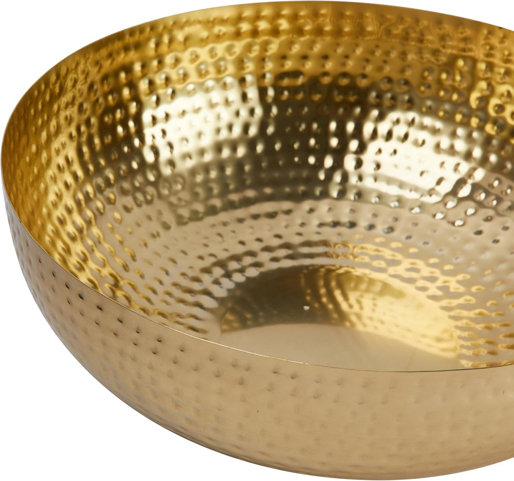 Co-Op Round Hammered Metal Bowl, Gold Finish, 14"