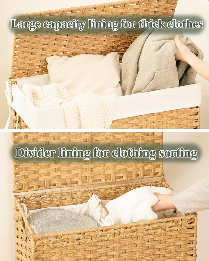 Laundry Hamper with Lid Wicker Laundry Basket 112L, Natural | Large Family Clothes Sorter Trunk with Lid, 3