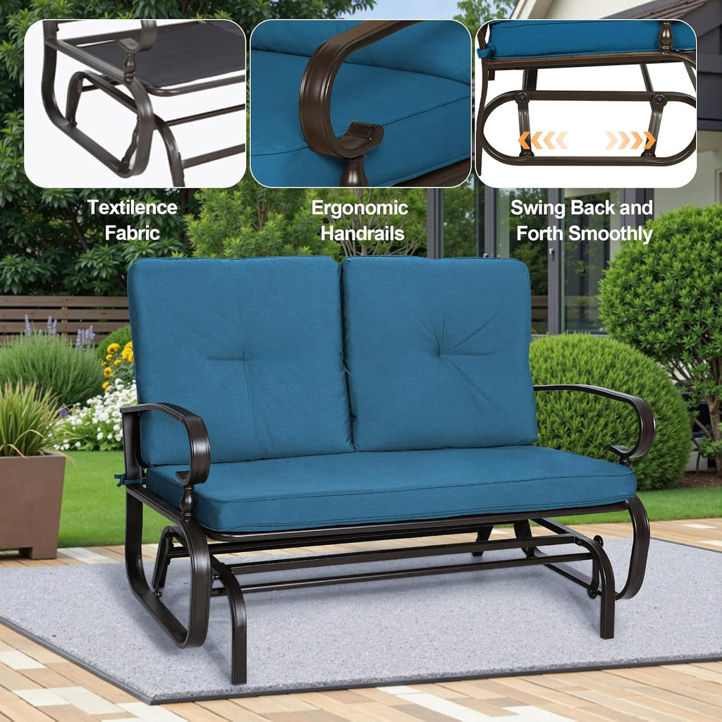 Outdoor Swing Glider Rocking Chair Patio Bench for 2 Person, Garden Loveseat Seating Patio Steel Frame Chair Set with
