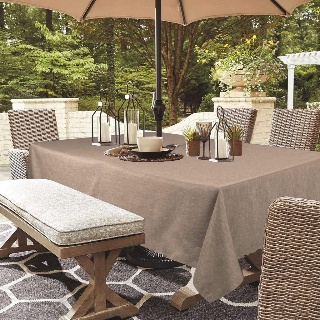 Outdoor Tablecloth Wrinkle-Free Stain Resistant Waterproof Polyester Fabric Table Cover with Zipper Umbrella Hole for