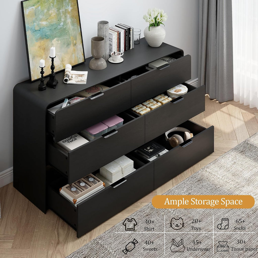 6-Drawer Dresser , 55" Wide Wooden Chest of Drawers Modern Dressers & Chests of Drawers