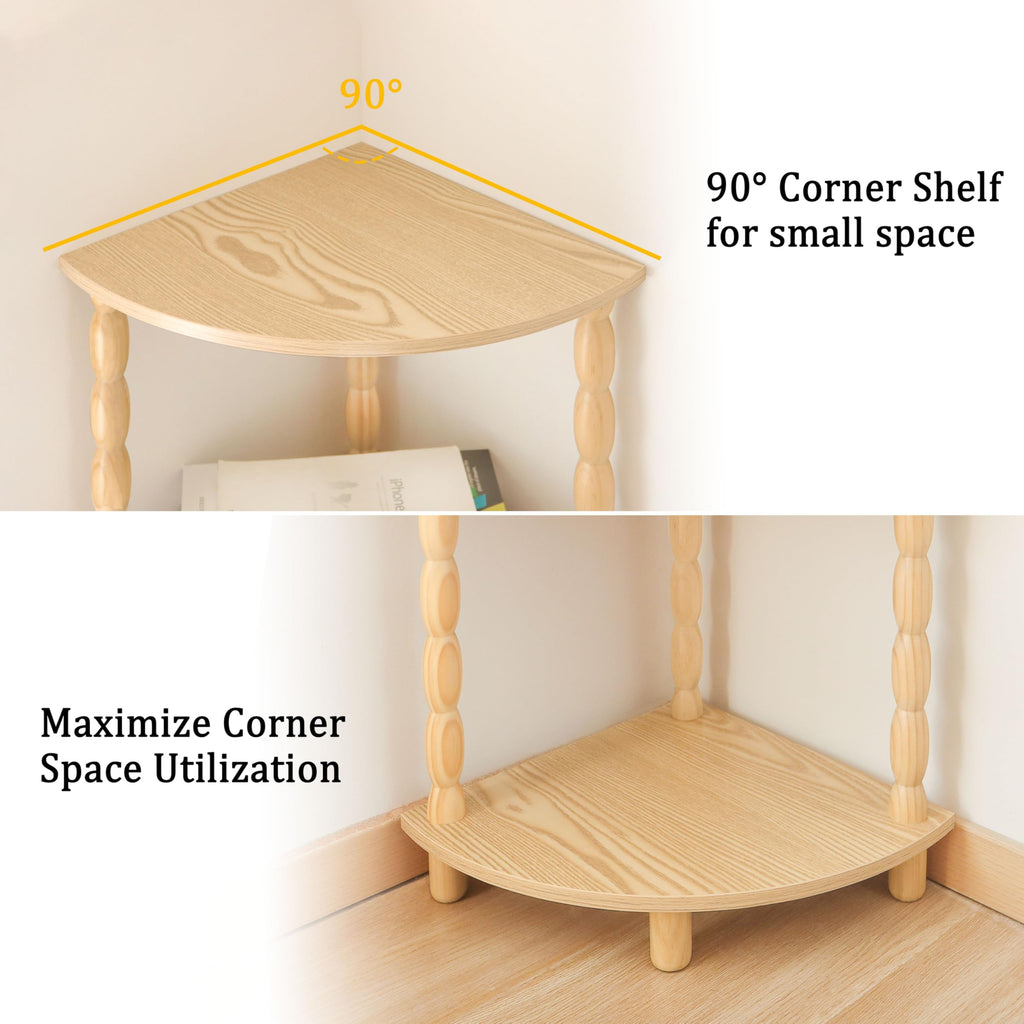 Corner Shelf, 5-Tier Corner Bookshelf for Small Spaces, Stylish Corner Storage Display Shelves (Natural)